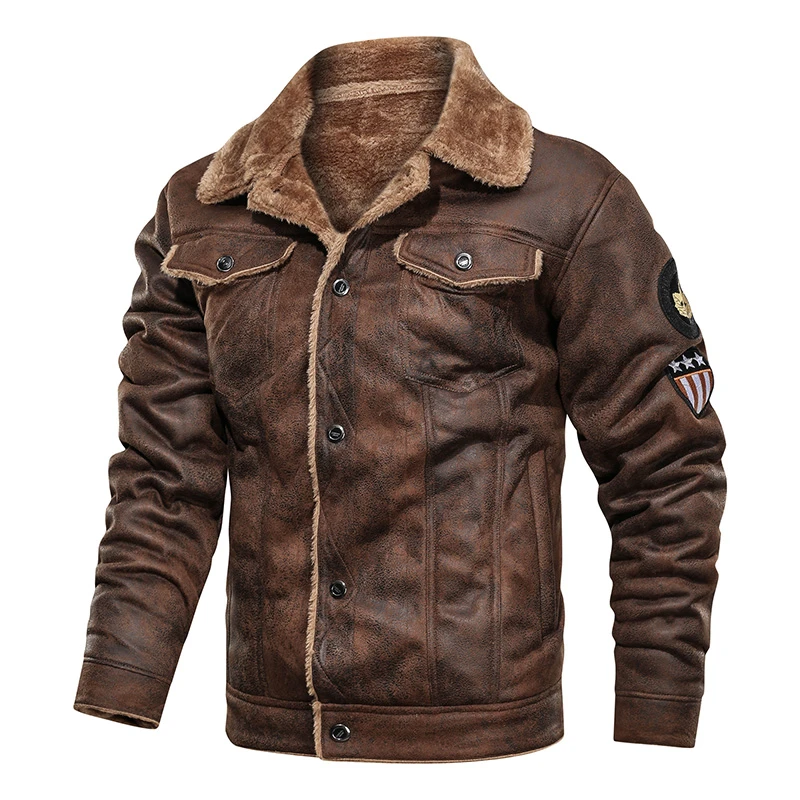 Men 2021 Autumn Thick Warm Fleece Leather Jacket Coat Men Winter Outwear Casual Military Bomber Motor Biker Leather Jackets Men mens brown leather jacket