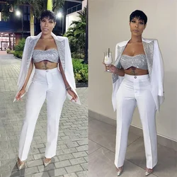 Костюм женский Espumante Lantejoulas 3 Peças Mulheres Ternos Camisola + Blazer + Calça Branca Festa À Noite Casamento Smoking Custom Made
