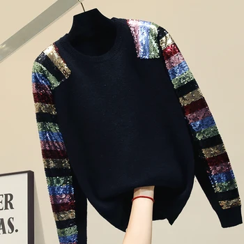 

Colorful Sequin Sweater Women Autumn Sweater Outfits Women's New Winter Sequined Long-Sleeve Thick Warm Knit Top Loose Sweater