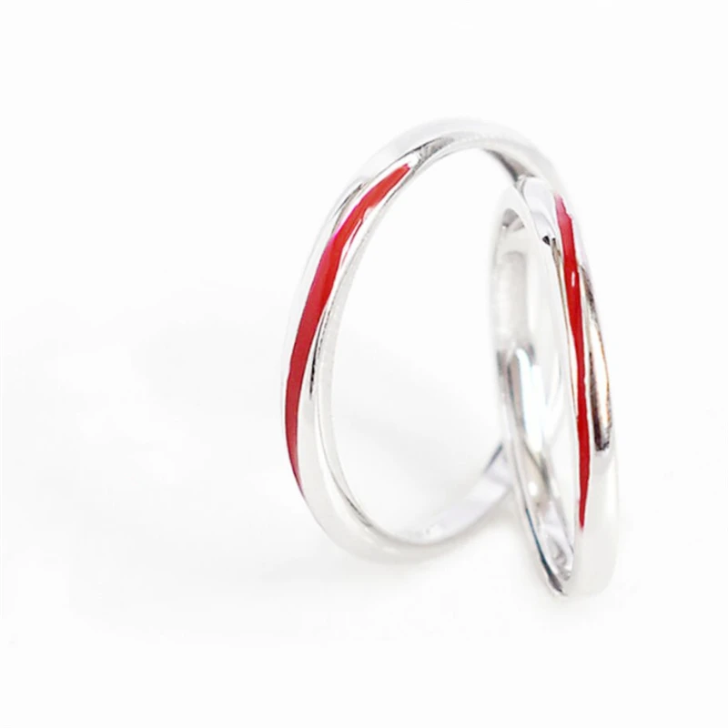 Creative Cute Red Line Couple 925 Sterling Silver Female Resizable Opening Rings RI598 4