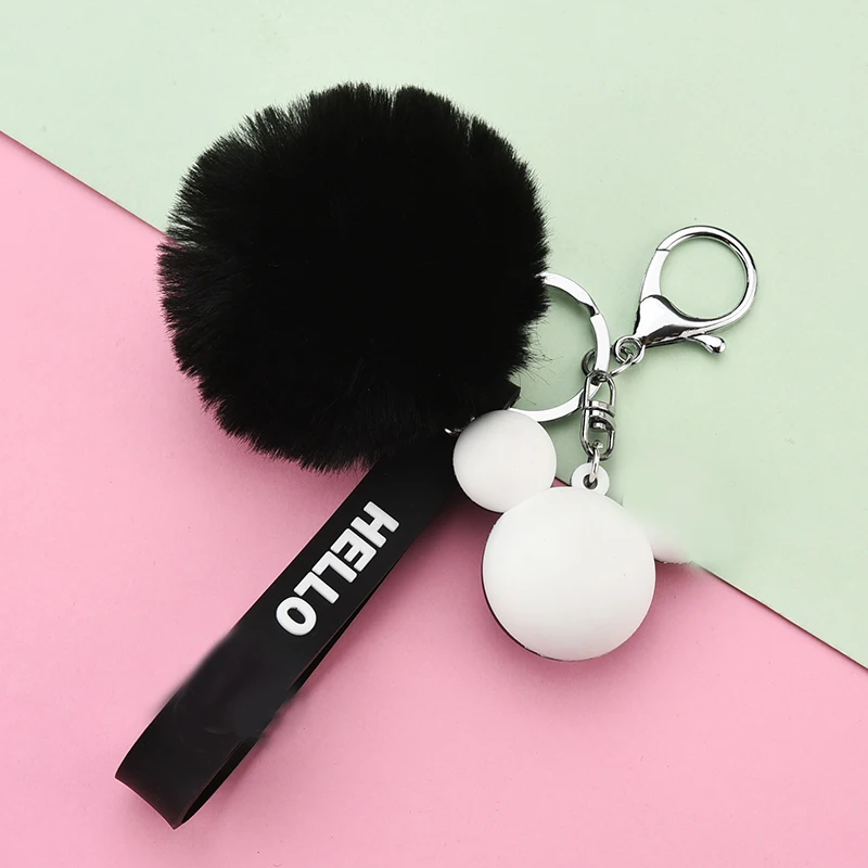 New Imitated Rabbit Fur Ball Keychain with PU Leather Key Ring chain on Bag Acessory N001 | Украшения и аксессуары