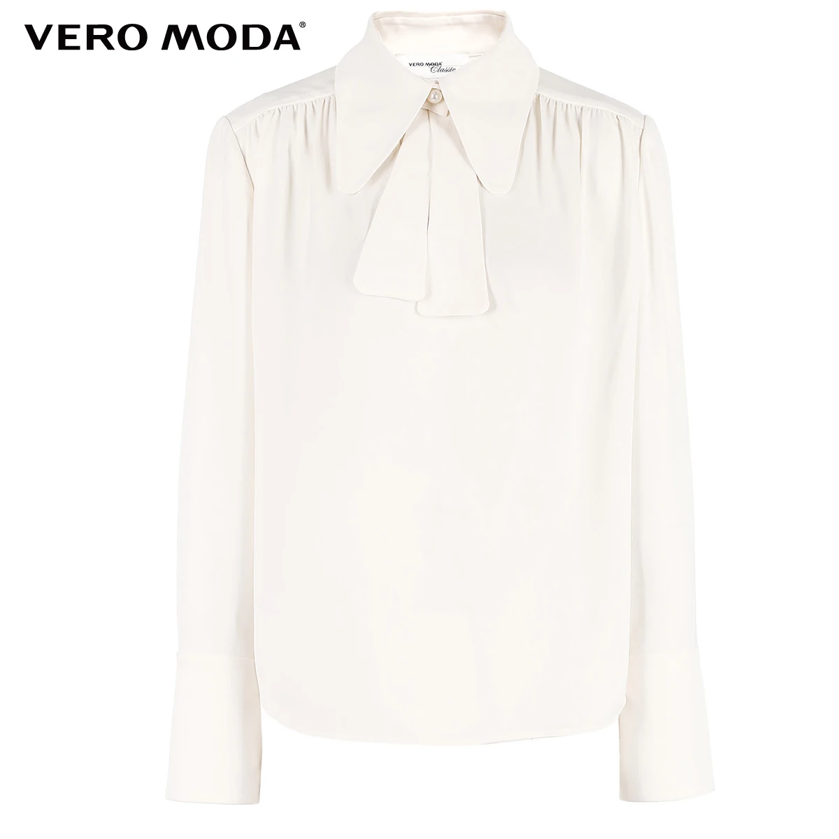 Женская плиссированная шифоновая рубашка с вырезом и съемным бантом Vero Moda |