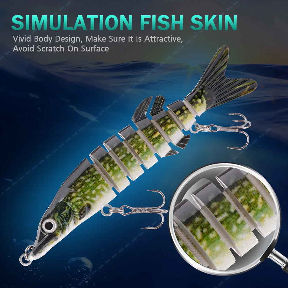 파이크 낚시를위한 GOBASS 100mm/125mm 싱킹 워 블러 8 세그먼트 멀티 관절 Swimbait 하드 인공 루어 낚시