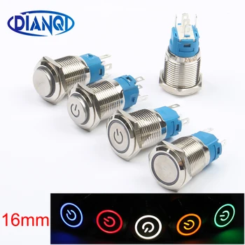 

16mm Metal LED indicator Light press push button switches reset Momentary/Latching self lock Car power ring 12V 3V Start Button