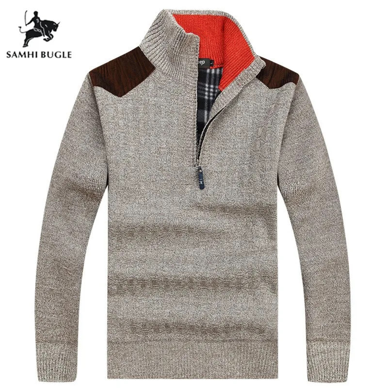 

Sweters Men 2019 Cashmere Thicker Sweater Men Fashion Sweater Chest Pocket Stand Collar Zipper Slim Pullover Men