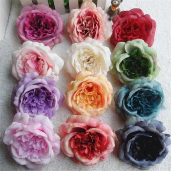 

24Pcs European Fake Oil Painting Hibiscus Flower Head 4.33" Artificial Peony for Wedding Wrist Flower Bridal Bouquet Accessories