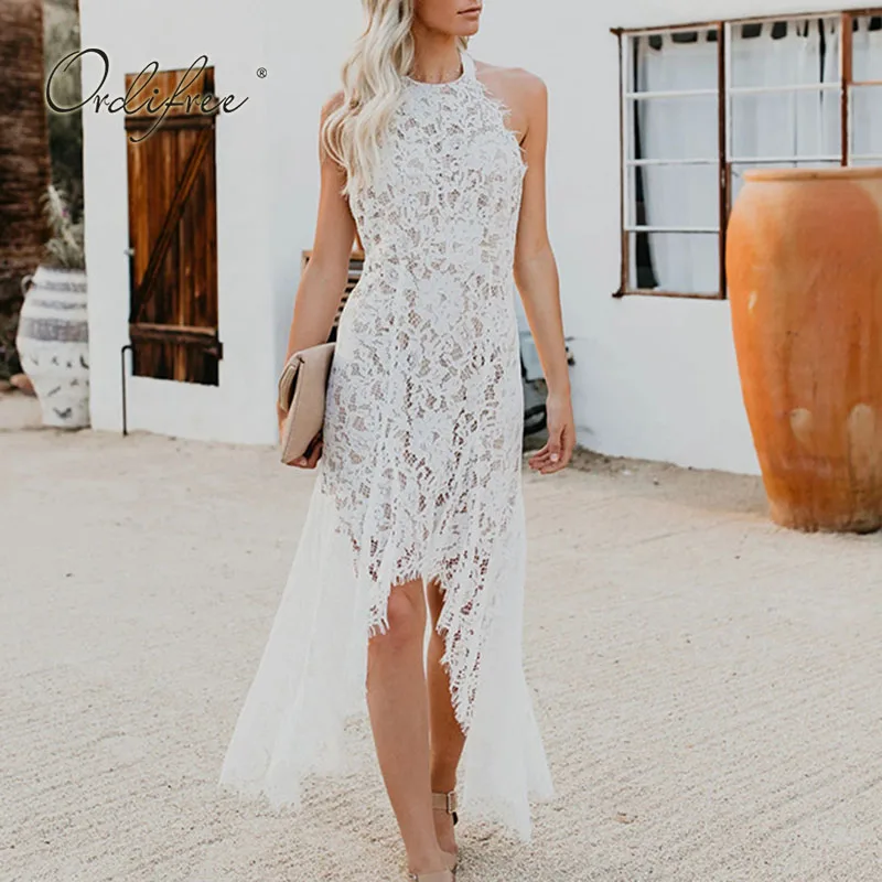 

Oedifree 2022 Summer Elegant Long Women Lace Party Dress Backless Hollow Out Crochet Sexy Sleeveless Vacation Beach Maxi Dress