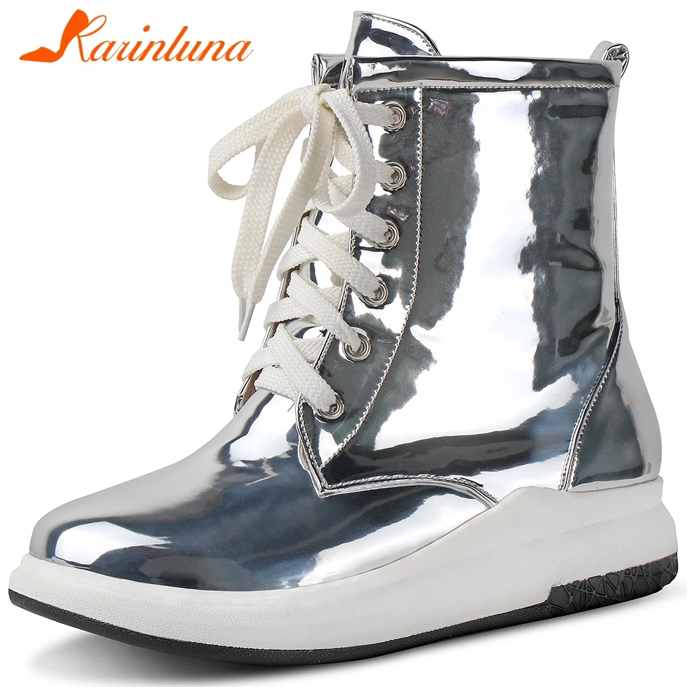 

Karinluna 2020 New Design Hot Sale Ankle Boots Woman Shoes Dropship Platform Lace Up College Shoes Women Boots Lady