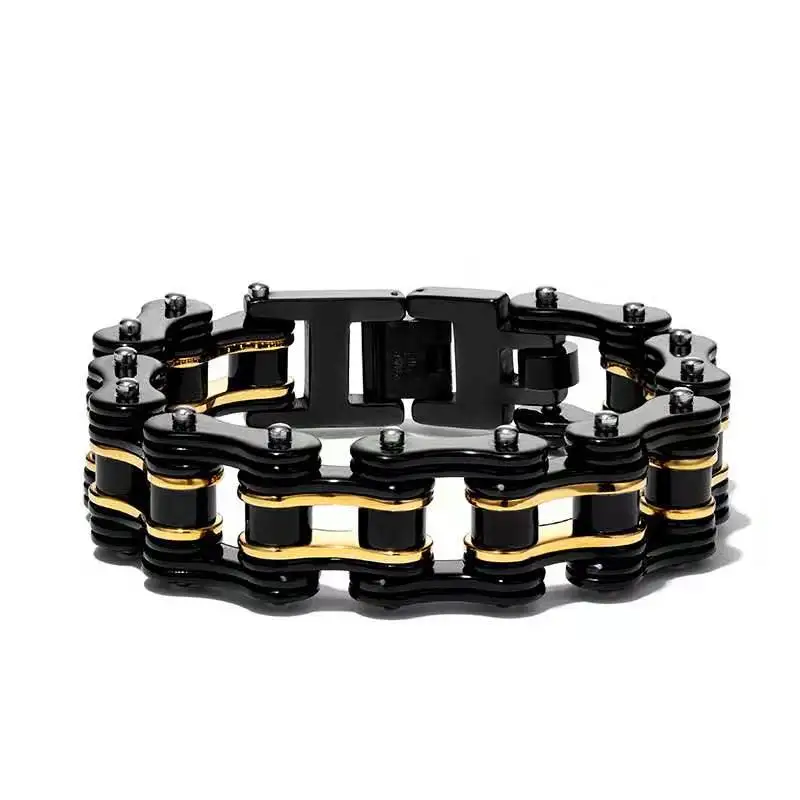 

Punk Motorcycle Chain Men's Blue Black Bracelet Mens Stainless Steel Biker Bracelet Men Bicycle Bike Bracelets & Bangles