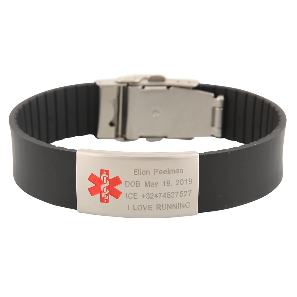 Personalized Custom Child Kids Wristband Medical Sign SOS ID Safety Baby Wrist band Bracelet Engraved Children Silicone Armband