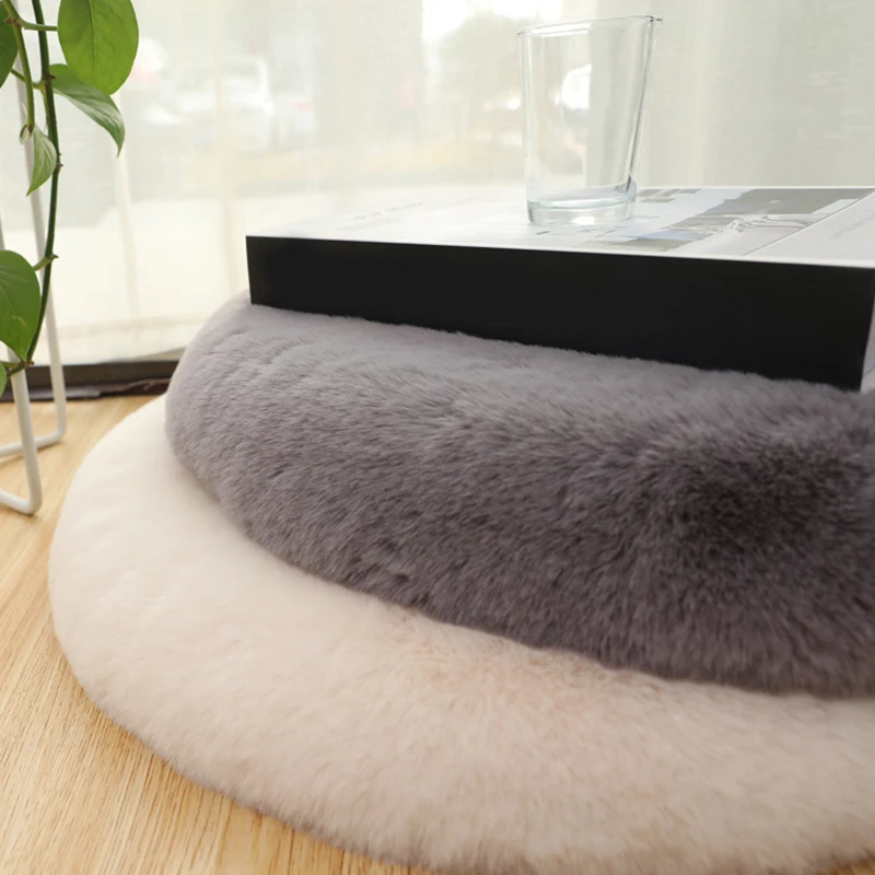 8 Colors Round Cushion Imitation Rabbit Fur Thickening Plush Stool Pad Solid Warm Dining Chair Anti-Slip  Seat Mat