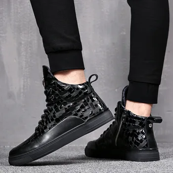 

Men Shoes Casual High Top Genuine Leather Skate Italy Cow Skin Flats British Style Sneakers Luxury Trainers Hip Hop I3-33