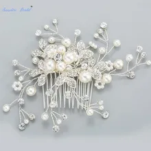 Великолепная Серебряная Свадебная расческа, чешские Стразы, Западная свадьба, свадебные жемчужины ручной работы, сплав, головной убор, аксессуары для волос