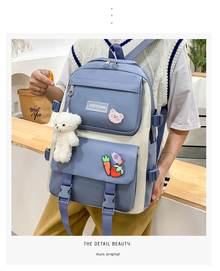 Kawaii Korea Canvas Harajuku Backpack Set (5pcs)