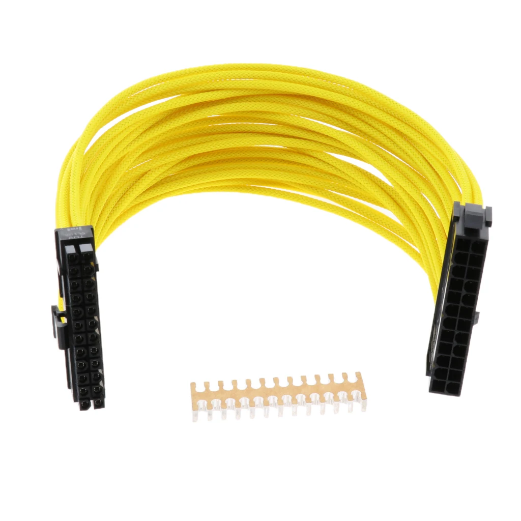 24Pin Power Supply Extension cable ATX PC PSU Male to Female Port M/F Extender 30cm - Sleeved Yellow