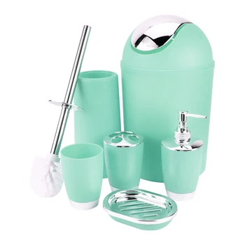 

6pcs Plastic Bathroom Accessory Set Waste Bin Soap Dish Dispenser Cup Toothbrush Holder
