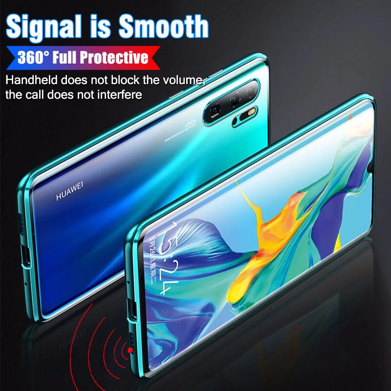 

Luxury 360 Full Protection Phone Case For Huawei P30 Pro Case Cover Magnetic Case For P30 Lite Metal Bumper Double-sided Case