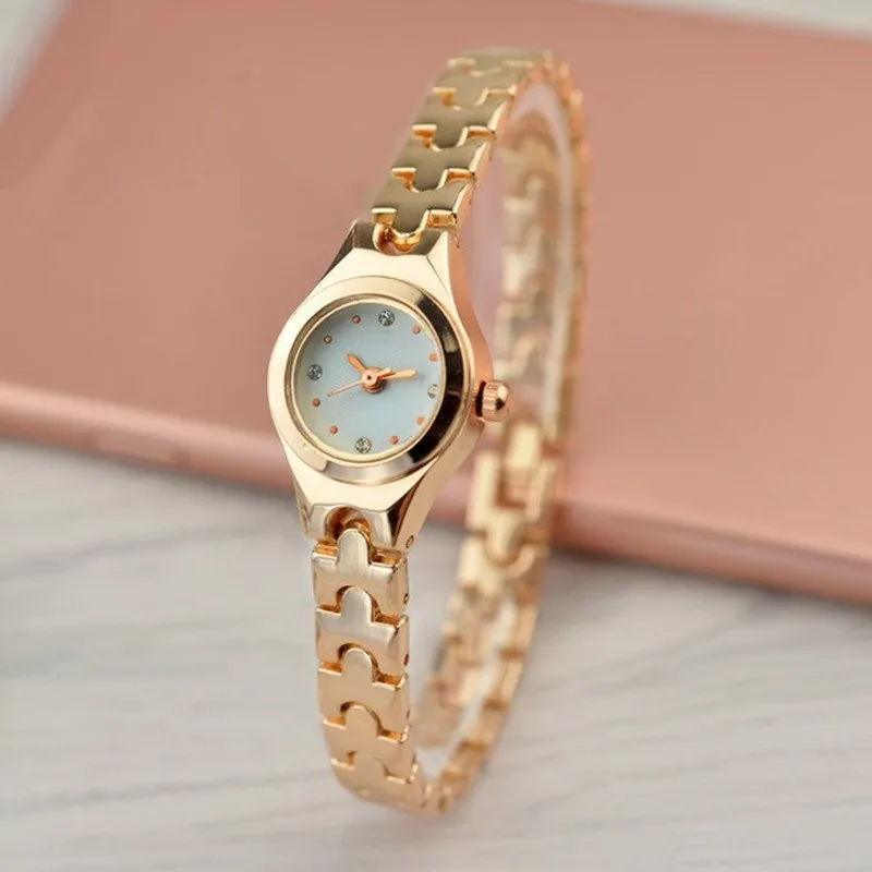 1pcs Small Fashion Women Watches Rose Gold Luxury Stainless Steel