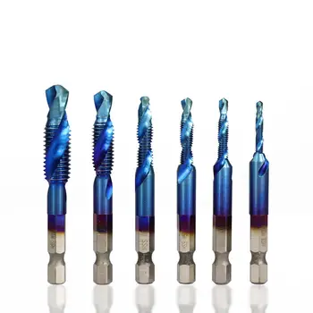 

6pcs M3-M10 Combination Drill Tap Bit Set HSS 6542 Blue Nano Coated Deburr Countersink Bits