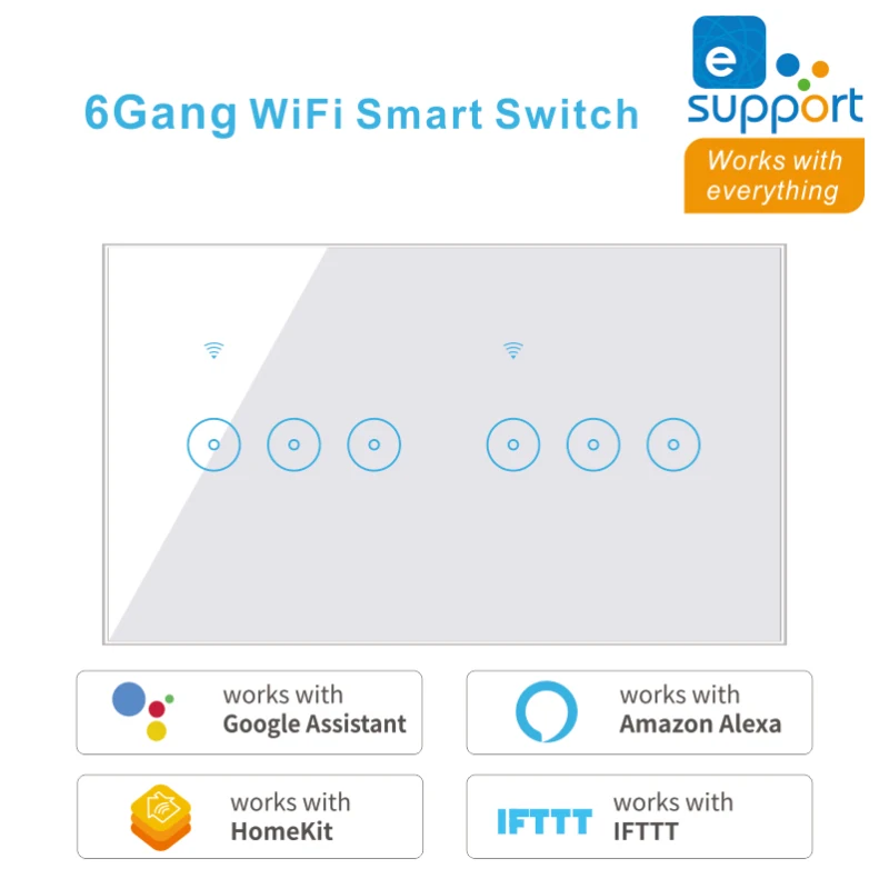 

Latest 6 Gang Smart WiFi Wireless Switch EWeLink Smart Switch Wall Socket Touch Panel Control Compatible With Alexa Google Home