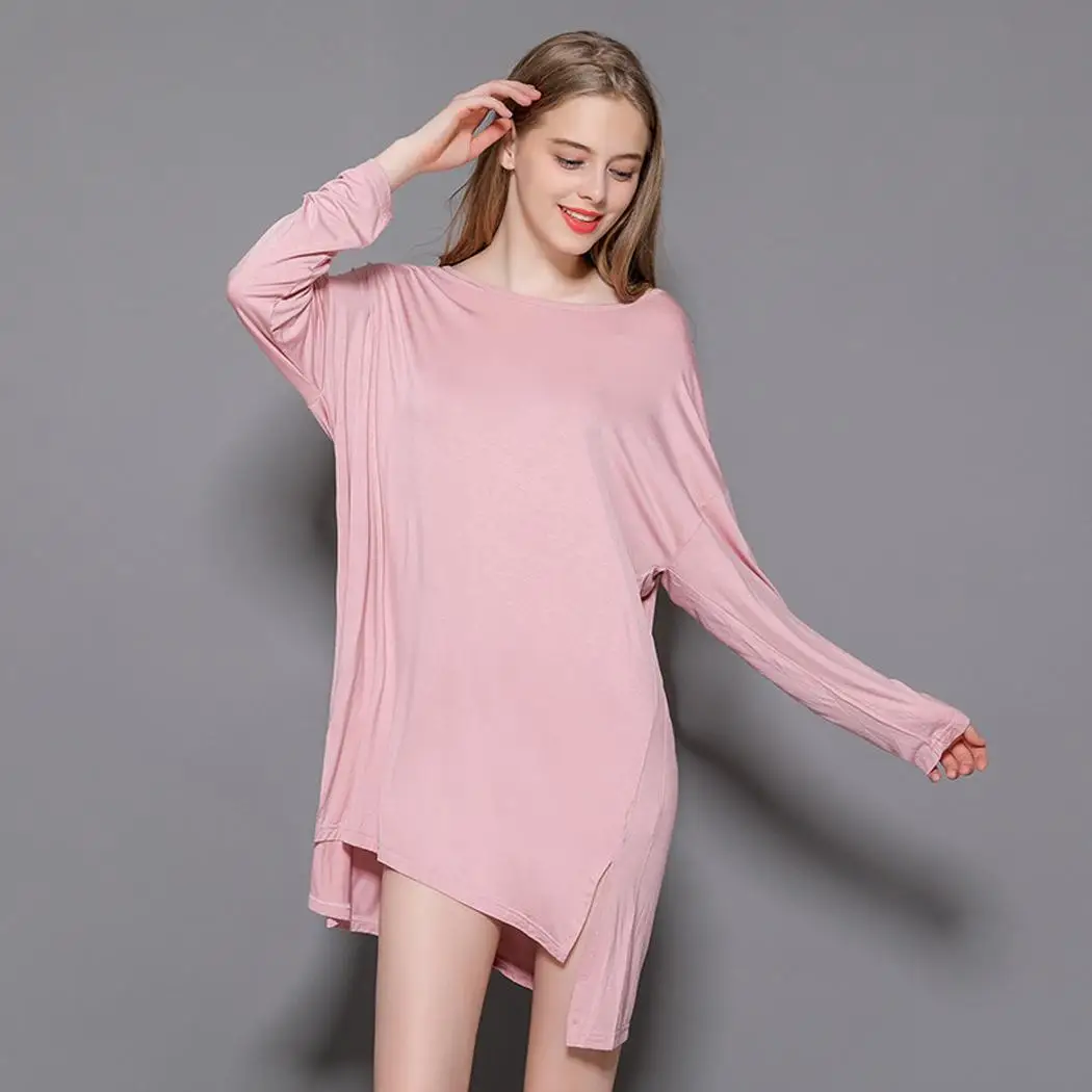 Women Soft Long Sleeve Loose Nightdress Solid Sleepwear Autumn/Winter Sleepwear, Home Nightgowns Above Knee