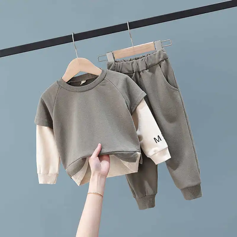 Boys Clothes Set Long Sleeve T Shirts Pants Baby Cotton Solid Color Clothing Spring Autumn Toddler Boy | Детская одежда и обувь