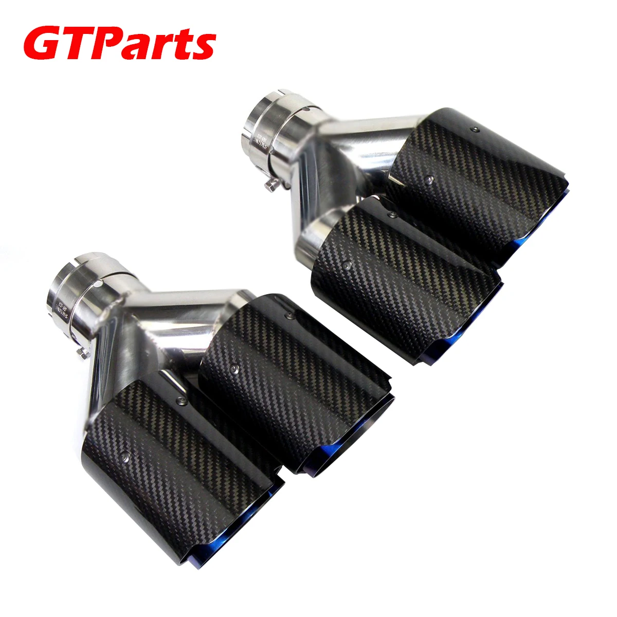 Dual Carbon Fiber + Stainless Steel Burnt Blue Universal Auto Car Exhaust Tip Double End Pipe for BMW BENZ VW Golf Audi | Автомобили и