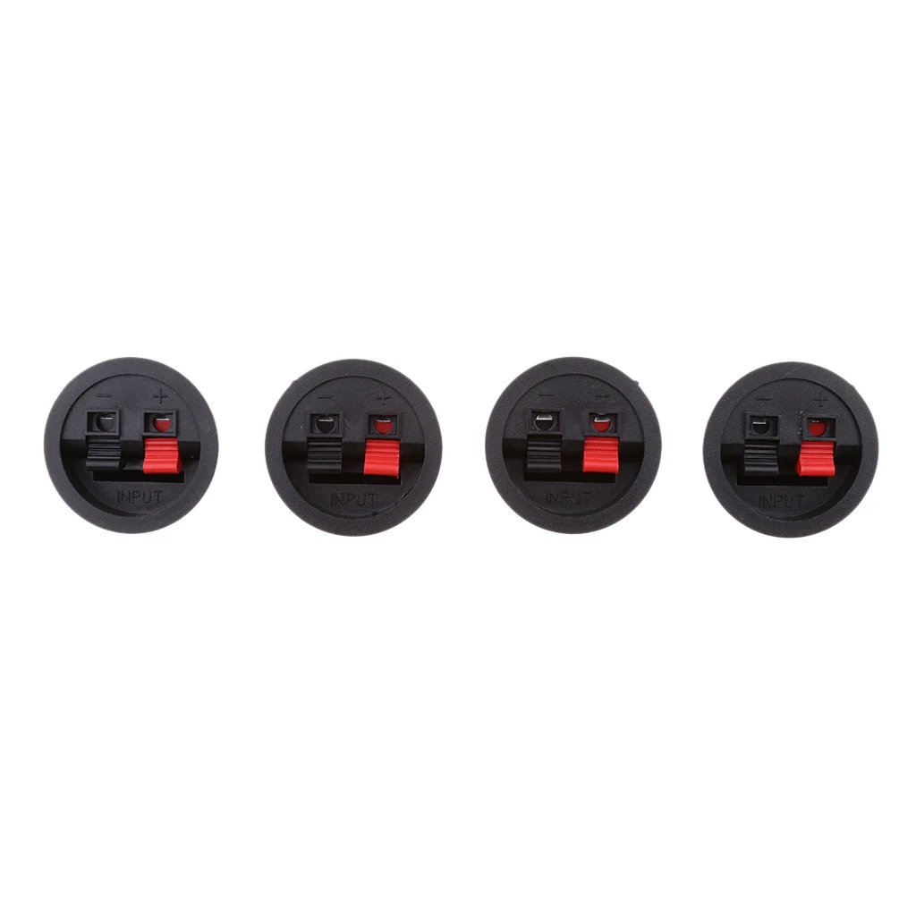 4 Pcs Round Shape Red Black Spring Clip Audio Speaker Amplifier Terminals