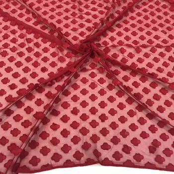

African Lace Fabric 2019 High Quality Swiss Voile Lace Embroidery Fabric With 3d Flower French Lace Fabric Red Color 2152