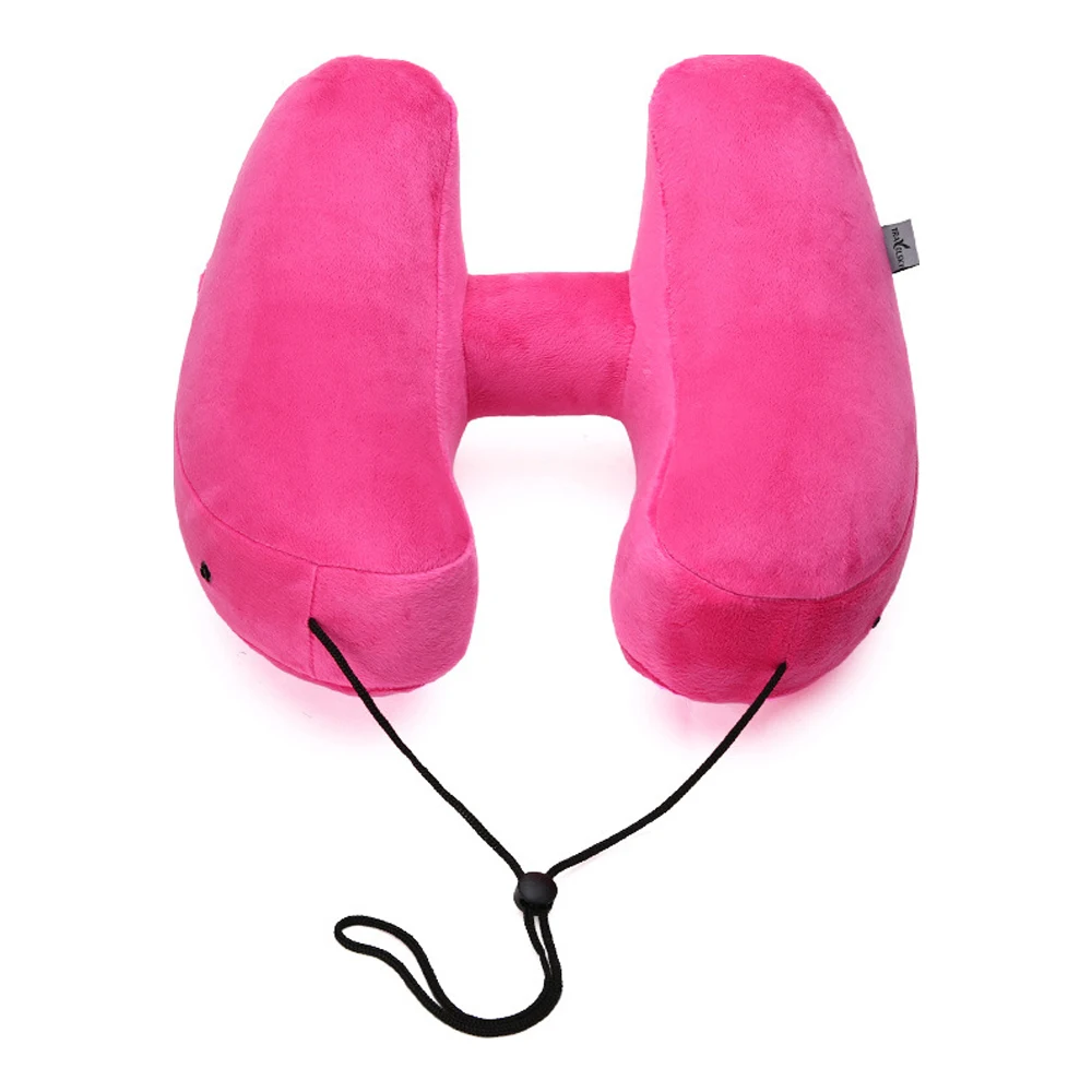 Складная легкая подушка для шеи с ворсом офисная Автомобильная подушка для сна с самолетом h-образная надувная подушка для путешествий с воздушной подушкой - Цвет: A-pink