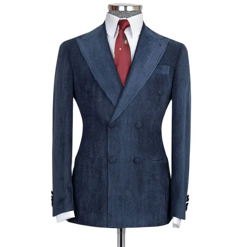 

Winter Navy Corduroy Mens Coat One Piece Wedding Tuxedos Formal Business Costume Homme Mariage Groom Wear Male Coat Jacket