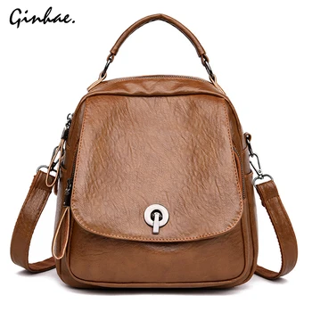 

Vintage Travel Shoulder Bag Ladies Fashion Multifunction Backpack Retro Leather Day Pack Women Samll Bagpack Mochila Feminina