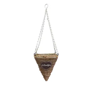 

1Pc Handmade Woven Hanging Basket Simple Creative Flowerpot Light Brown Hand-Woven Garden Garden Potted Hanging Basket Pot