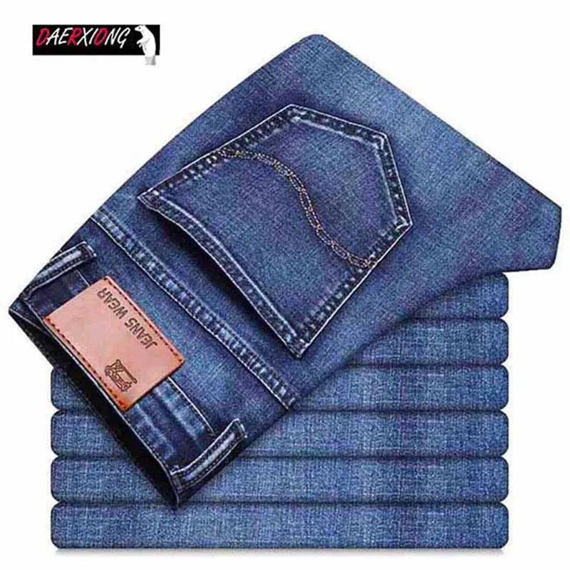 Повседневные мужские джинсы, классические бизнес джинсы стрейч, мужские брюки, прямые облегающие джинсы для молодых людей, обтягивающие джинсы, винтажные брюки