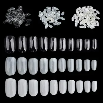 

600Pcs Clear Natural White False Style Fake Nail DIY Full Round Full Cover Artificial Nail Tip Nail Art Manicure Tools