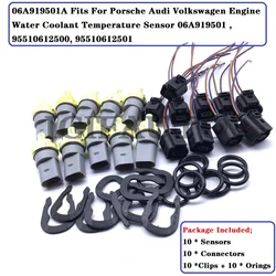 10 * for Porsche Audi Volkswagen Engine Water Coolant Temperature Sensor +Pigtail Connector 95510612500 95510612501 06A919501A