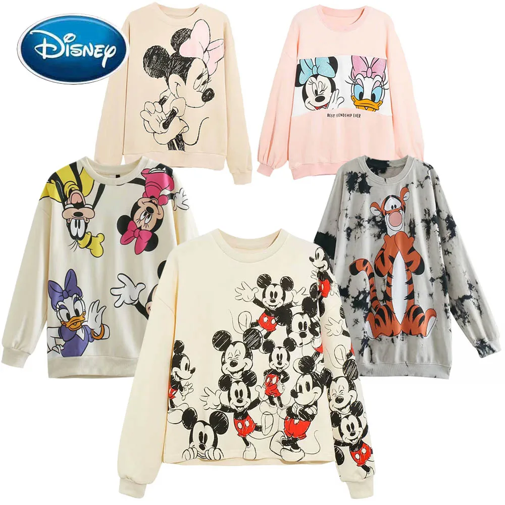 Disney Sweatshirts Pullover Mickey Mouse Wonderland Donald Duck Minnie Dumbo Women Long-Sleeve