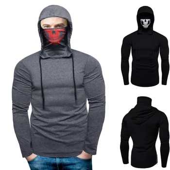 

Mens mascarilla Skull Pure Color Pullover Long Sleeve Hooded Sweatshirt Tops Blouse Hoodies sudaderas hombre Moletom Cloth Mask