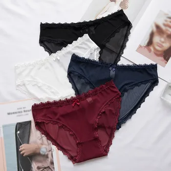 

Fashion Sexy Lace Low Rise Breathable Mesh Briefs Ultra-thin Seamless Solid Color Women's Comfortable Panties