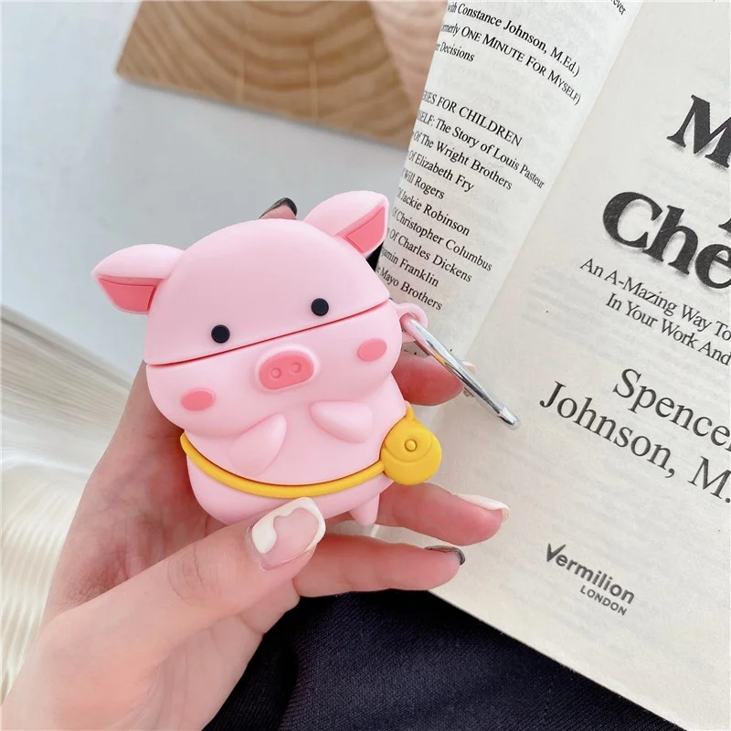 

3D Cartoon Pink Pig Silicone Cover for AirPods 1/2/3 Pro Apple Bluetooth Earphone Protector Case Charging Box With Carabiner