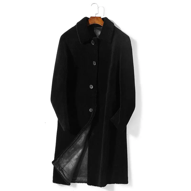 black AYUNUSE, мужское пальто с натуральным мехом, зимняя стрижка овец, шерсть, куртка, длинное пальто, корейский стиль, Erkek mon K9SYJI035 KJ3509 - Цвет: black