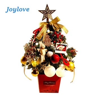 

JOYLOVE DIY Christmas Tree Package 50cm PVC Desktop Small Mini Decorative Christmas Decor Tree Decoration Set Gift Box