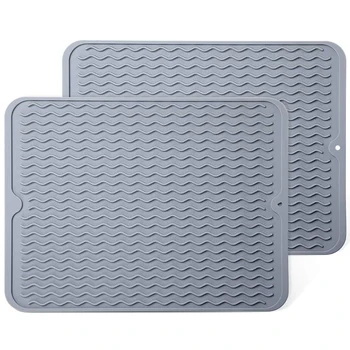 

Silicone Dish Drying Mat For Kitchen Counter, 2-Pack Fast Drying Pad, Non-Slip Dish Drainer Mat, Heat Resistant Trivet, Dishwash