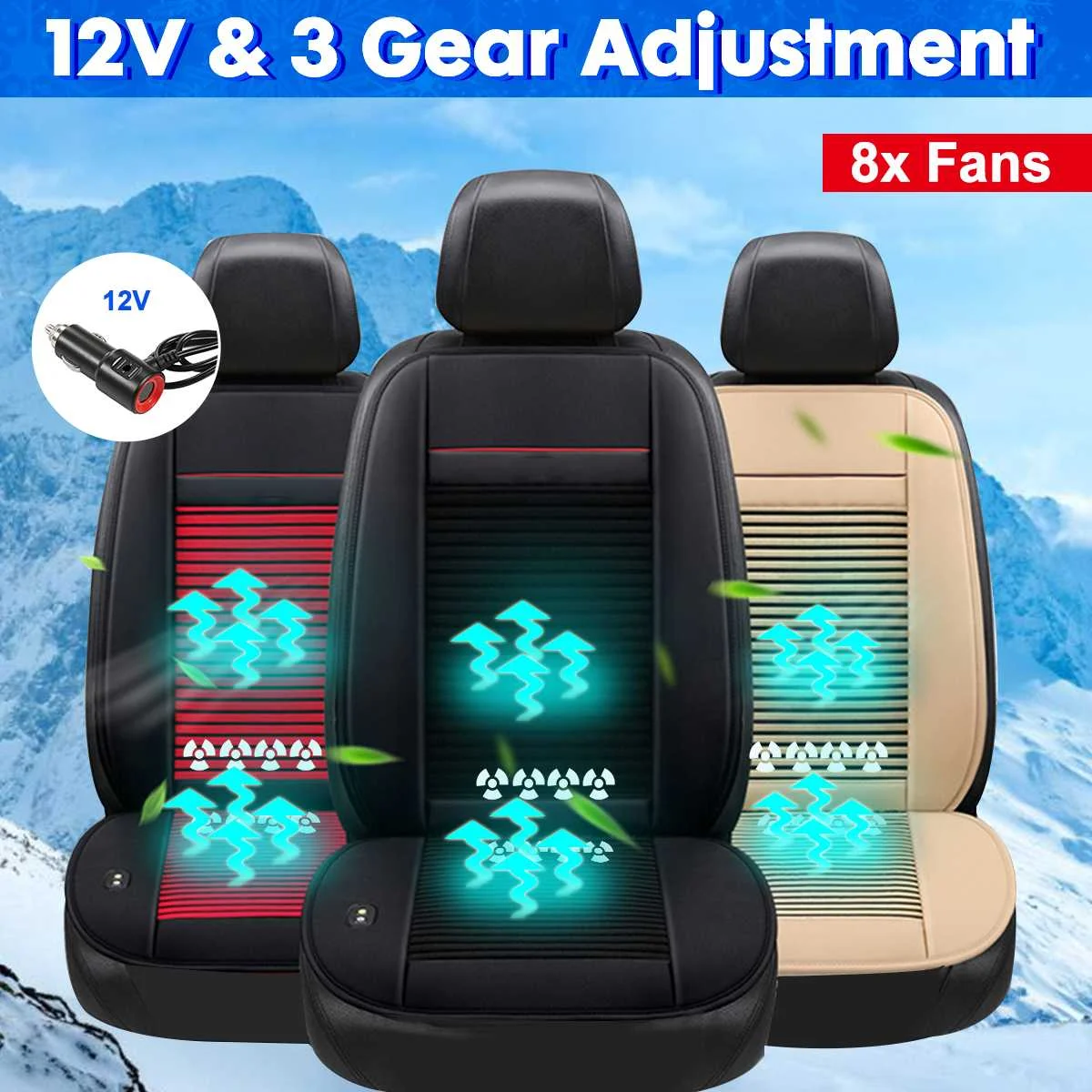 カーシートクッション用ファン 12v 3速 8ユニバーサルクーリングファン サマークーラー調整 ライタープラグ付き Aliexpress 自動車 バイク