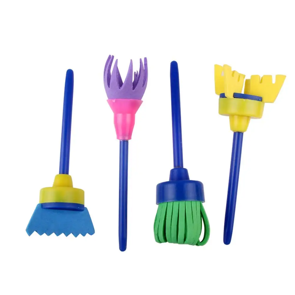 Hot 4Pcs/lot Sponge Painting Brush Flower Stamp Kids DIY Graffiti Drawing Toys