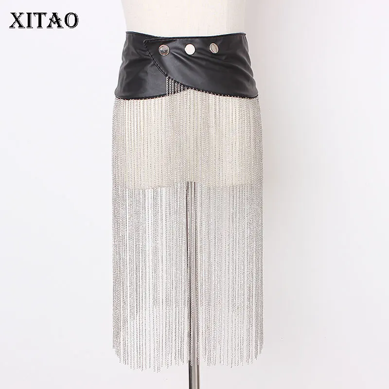 

XITAO Tide Cortex Patchwork Tassel Cummerbund Sexy Irregular Decoration 2019 Autumn New Women Fashionable Individuality GCC1404