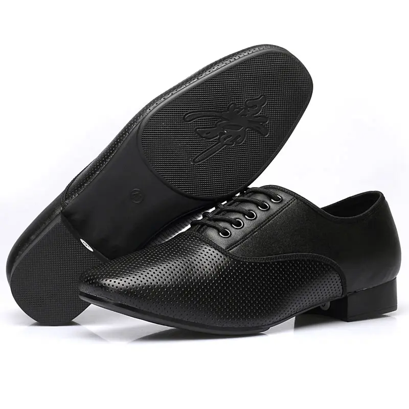 Scarpe Da Ballo Uomo In Pelle Nera – Suola In Camoscio Per Tango, Salsa, Latino – Tacco 2,5 Cm, Taglia 44.5 EU