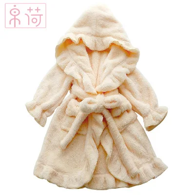 Toddler Baby Boys Girls Flannel Stringy Selvedge Bathrobe Children Sleepwear Hooded Bath Robes Night-robe Pajamas Kids' Clothes