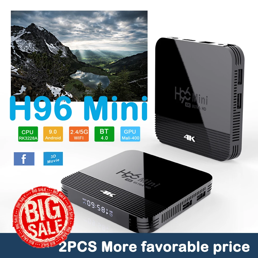 

H96 mini RK3228 Smart TV Box Android 9.0 Media player 4K Google Voice Assistant Netflix Youtube like H96MAX 2GB16GB Quad-Core 3D