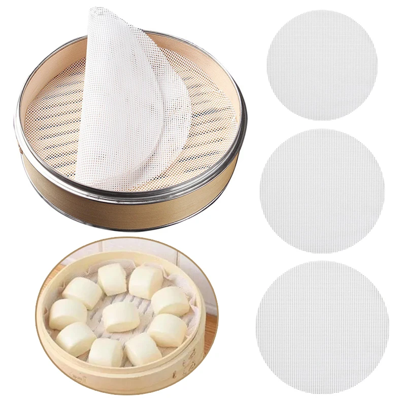 1pc Reusable Kitchen Silicone Steamer Mesh Non-stick Pad Round Shape Dumplings Mat Steam Buns Baking Pastry Dim Sum Mesh silicone baking mat